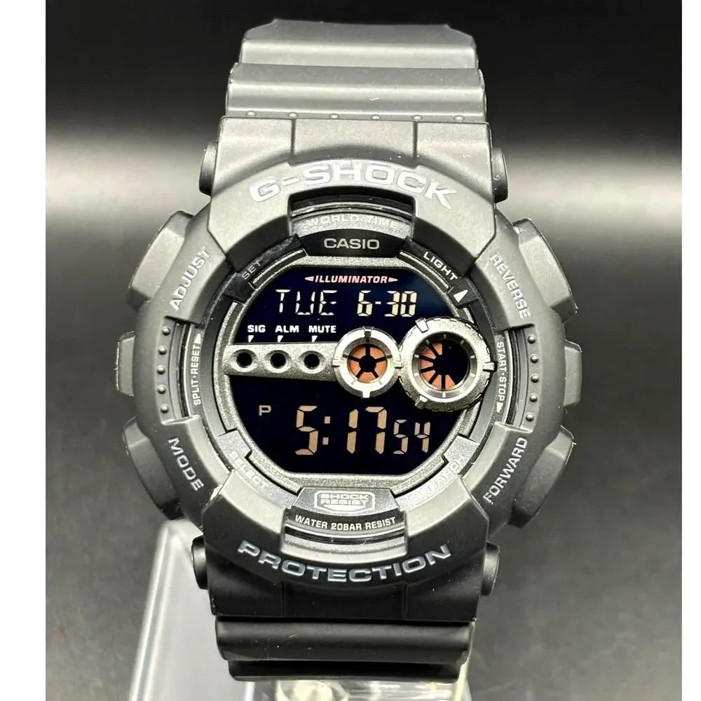 Casio G-Shock GD100-1B Black Digital High Brightness World Time 200M Watch NIB